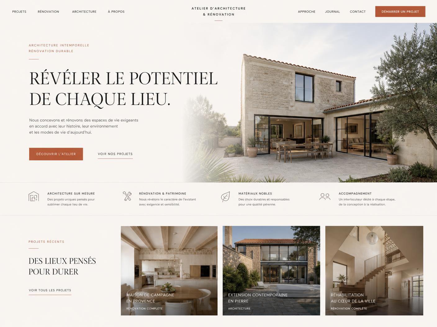 Concept de site internet élégant pour une entreprise d'architecture et de rénovation