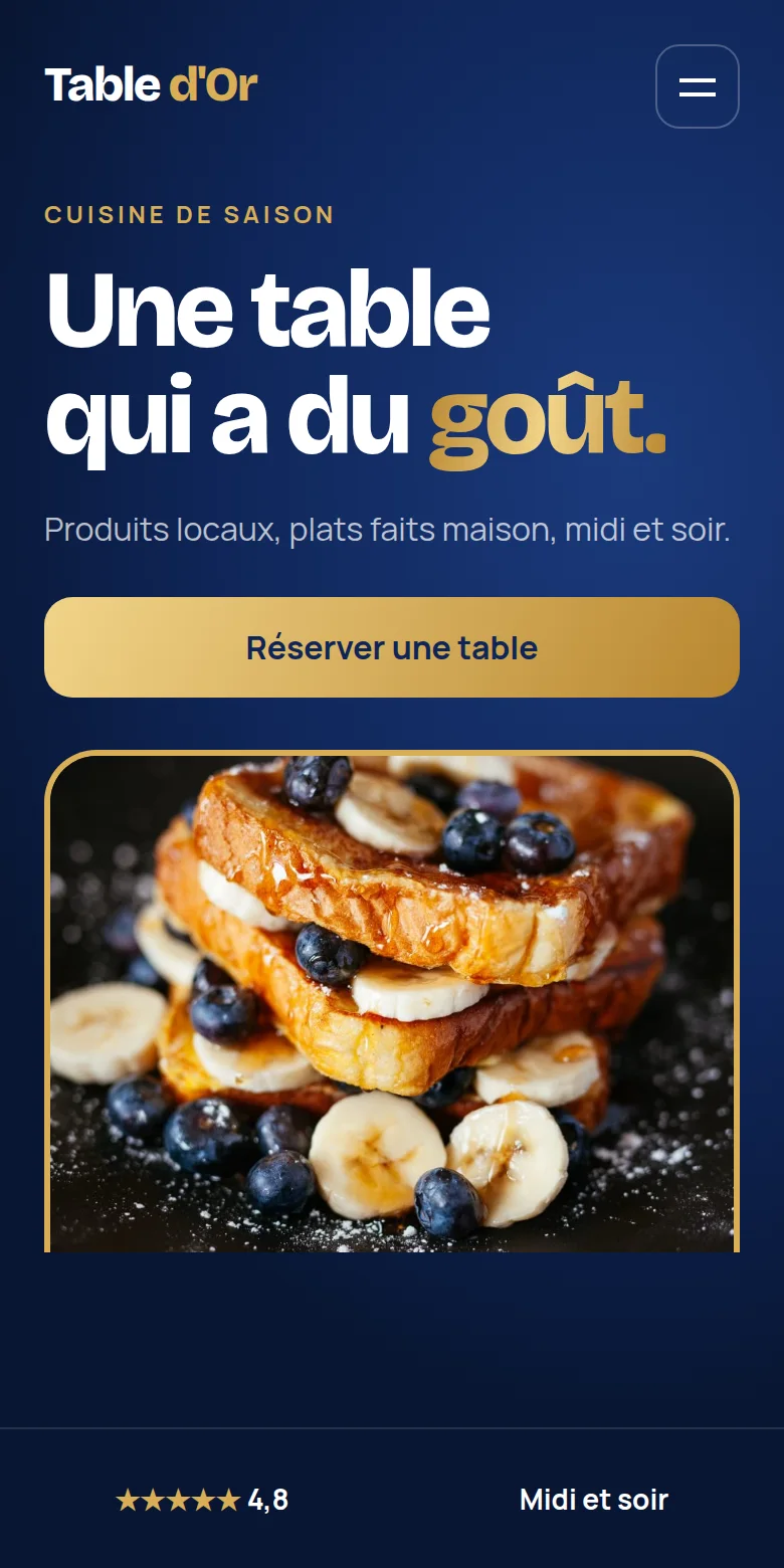 Aperçu mobile d'un concept de site pour un restaurant